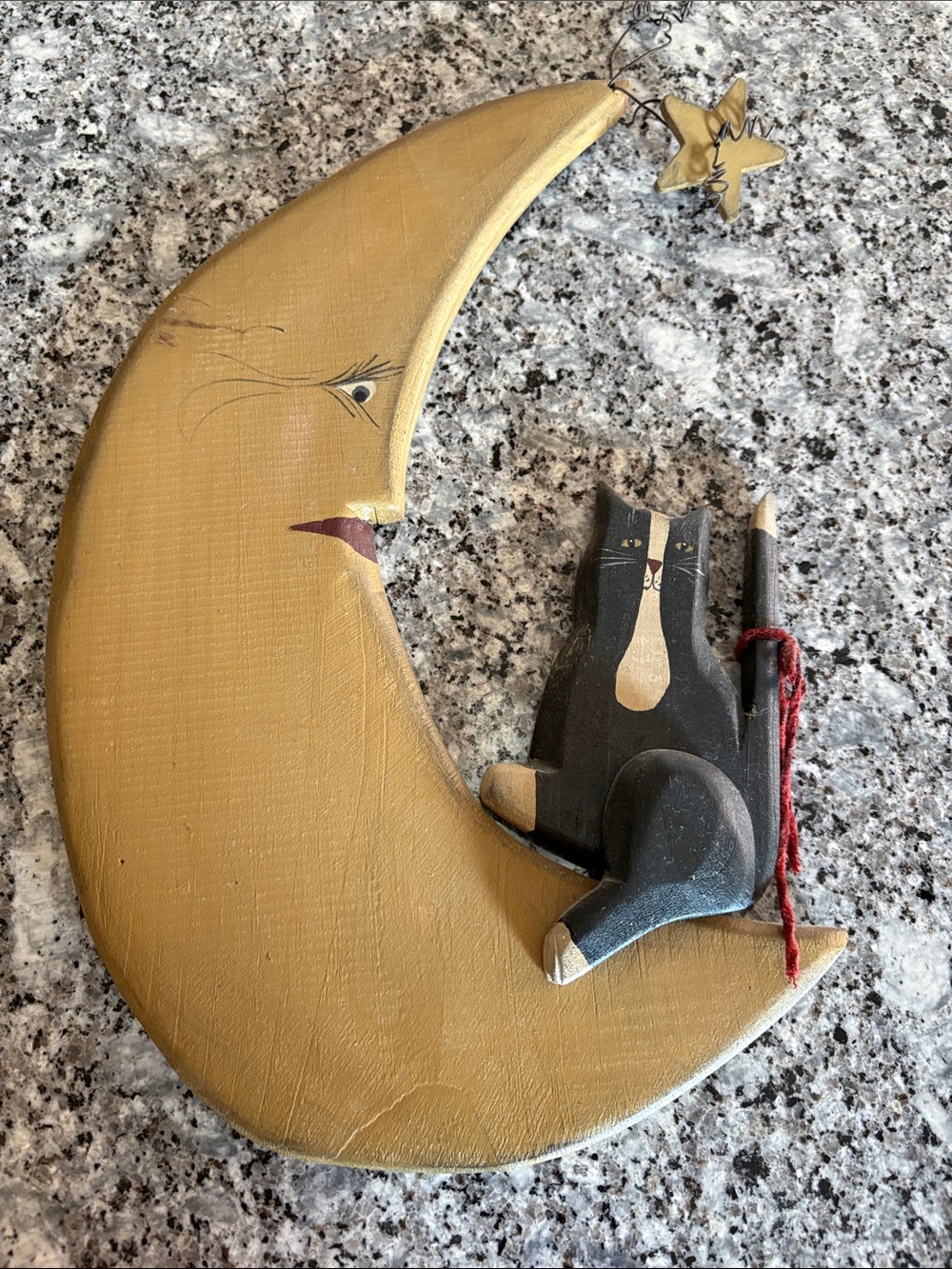 Gold Crescent Moon Wall Accent with Black Cat Figurine
